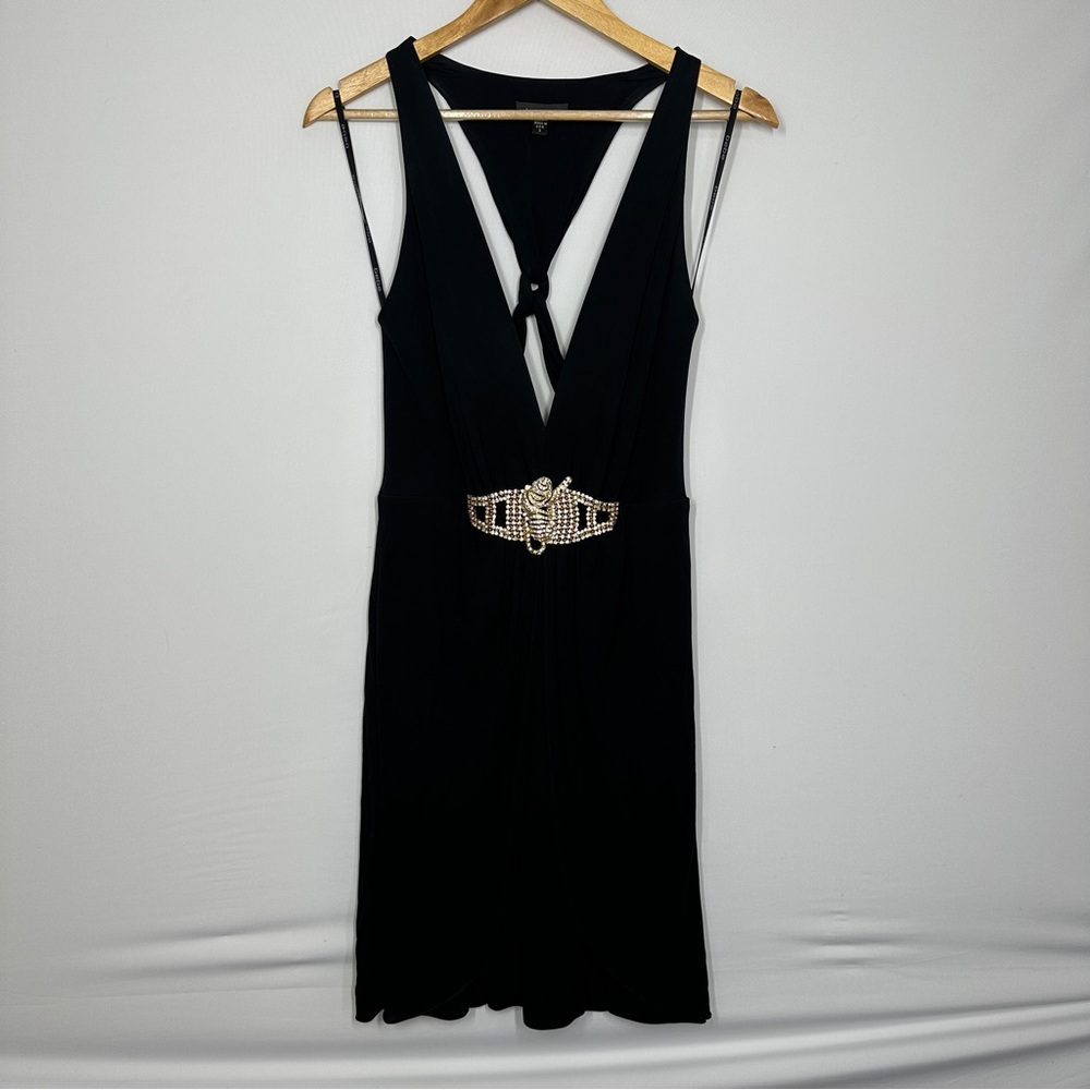 Vintage Bebe Little Black Sexy Diamond Tiger Small Women Dress Y2K Party Club